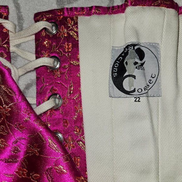 NEW XS PINK/GOLD BROCADE TIGHT LACING CORSET 22" BABYLON - Picture 2 of 15